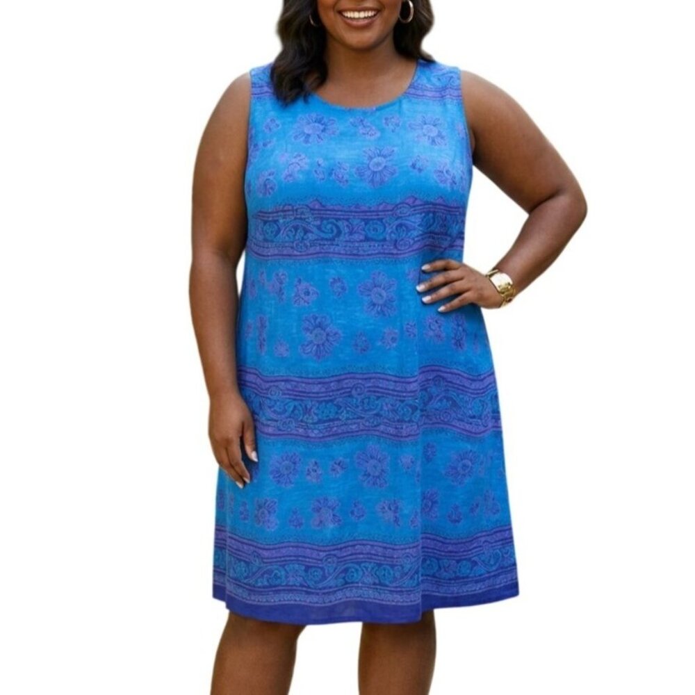 R & K Plus Size 20W Shift Dress Floral Print Sleeveless Back Keyhole Zip Closure